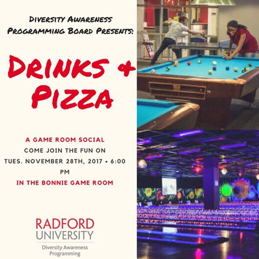Tomorrow! Join us at 6 PM in the bonnie game room for

Drinks
And
Pizza

as always, the program is free and all are welcome‼️