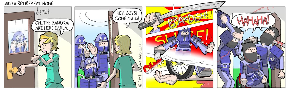 c_loganwheeler's tweet photo. This week's #Ninja #Retirement Home #webcomic, now with #samurai, only at https://t.co/BjHGPKeEg5. https://t.co/IJSR82aCuZ