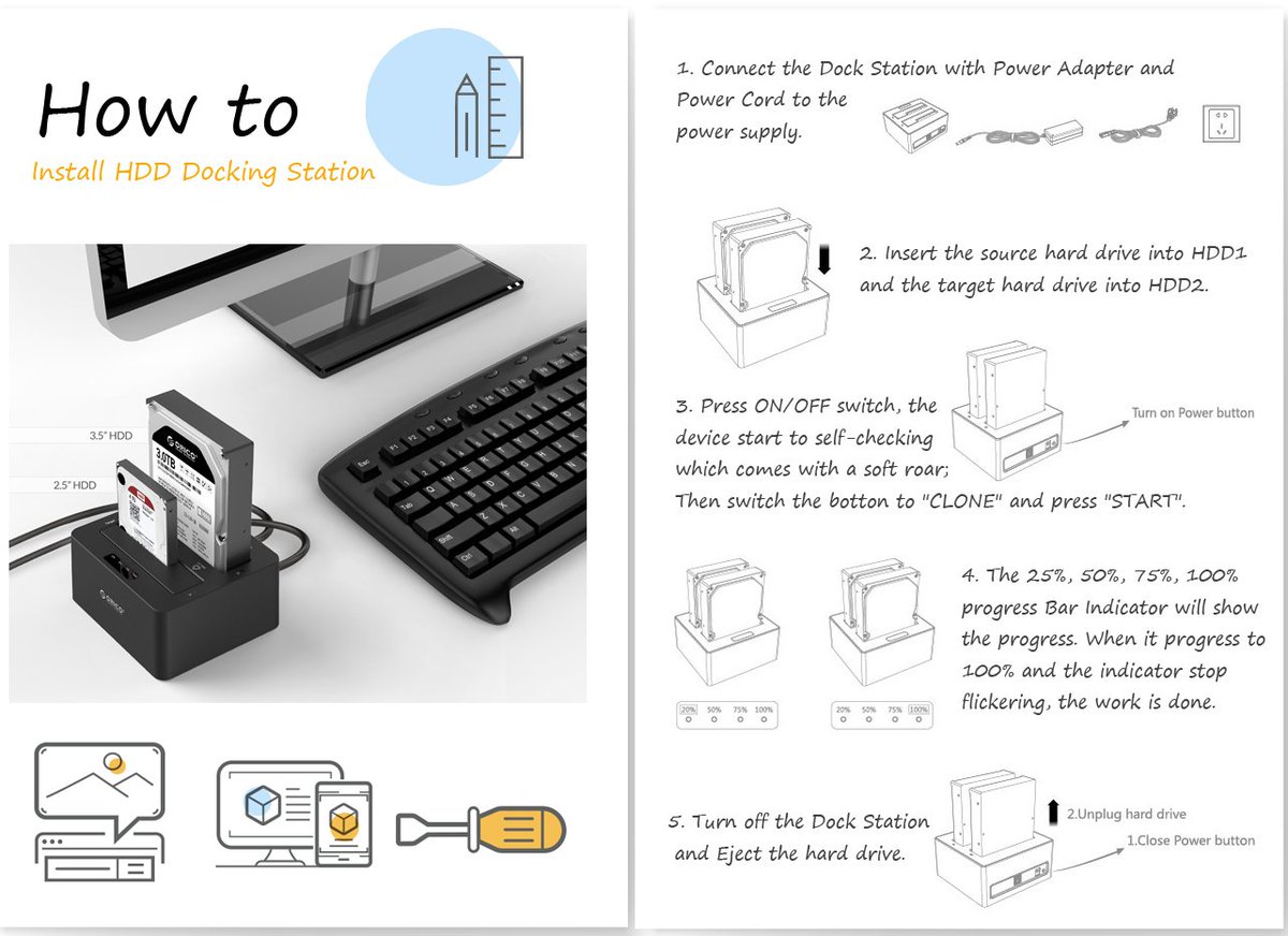 How to install #ORICO HDD Docking Station? Here is the instruction manual. orico.cc/goods.php?id=4…