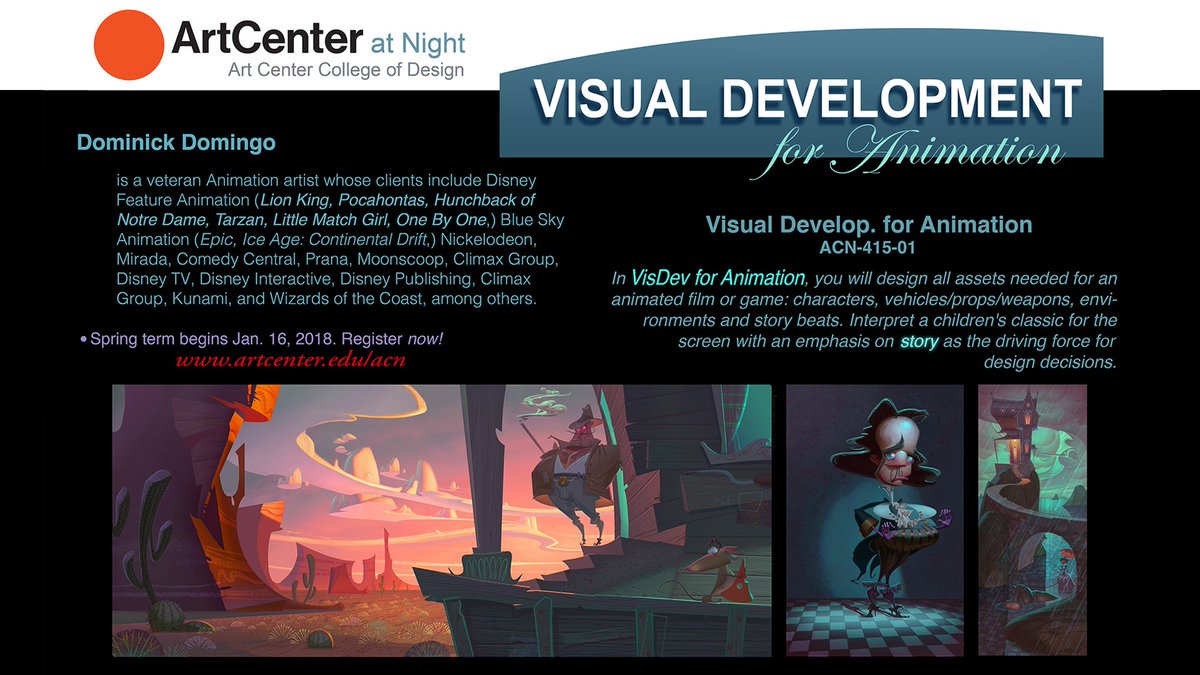 DominickDoming1's tweet photo. Need new portfolio work? My VISDEV for #animation class is now open to the public! Register NOW for Spring! https://t.co/dMey6zpiuU #illustration #conceptart #animationart #entertainmentdesign #entertainmentarts #artcenter #illustrationclasses #illustrator #creativity https://t.co/dgcu6iPZ0Q