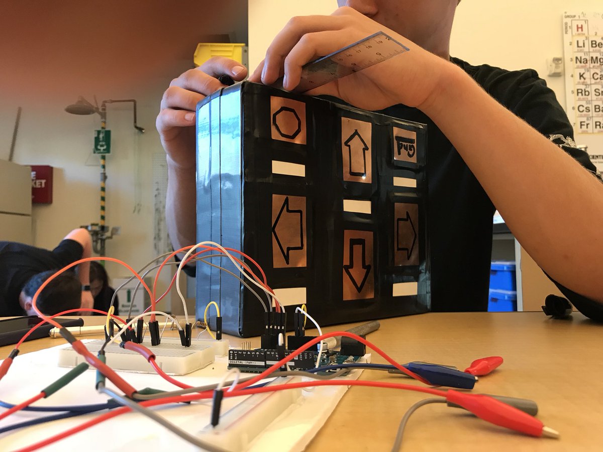 sparklearnai's tweet photo. Assistive Tech @arduino mBOT controller project underway!  @sonomaacademy #b220180sa https://t.co/A6gN3AzUAL