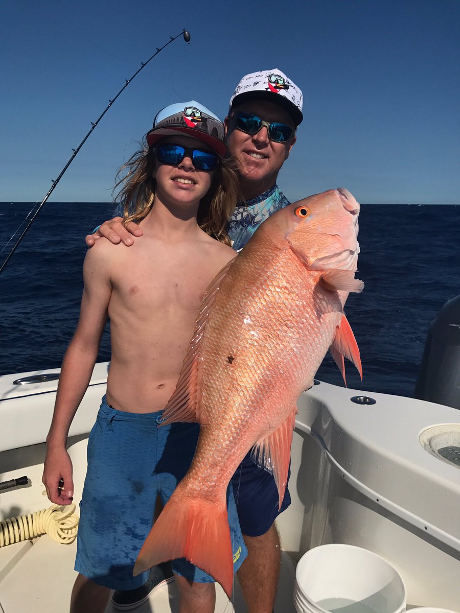 Twoconchs's tweet photo. Capt. Jack Carlson & First Mate JC with one of several mutton Snapper caught yesterday @mustad_americas @YellowfinUSA #onboardbandit #twoconchs #yellowfinyachts #firstmatejc https://t.co/TT9VM0SqKU