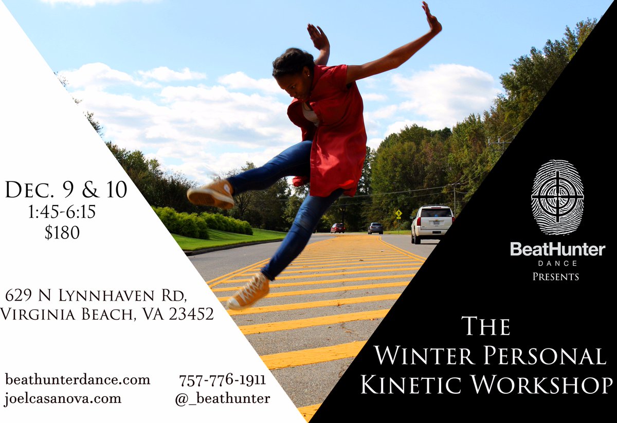 BeatHunterHQ's tweet photo. December 9th and 10th is another Personal Kinetic Workshop! Come out to develop your personal style of dance! Tag a friend or share!
#BeatHunterDance #PersonalKinetic https://t.co/zY10omUwDG
