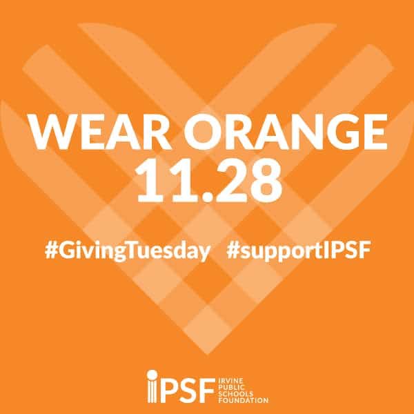 NHStwolves's tweet photo. 🎙TURN IRVINE ORANGE! Wear orange to school on November 28 to show your support for IPSF and educational excellence in Irvine! Be sure to share your spirit on social media with #GivingTuesday #SupportIPSF 🐺 https://t.co/qf2APSh6GM