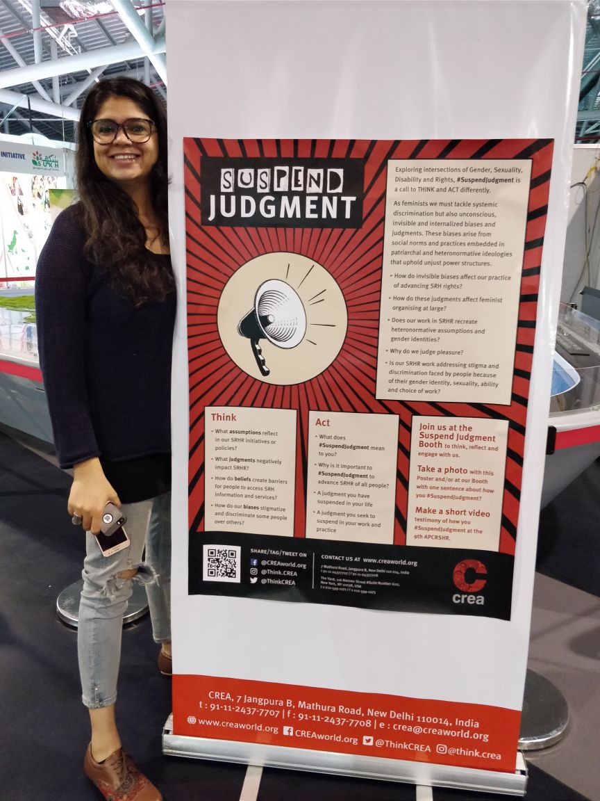 ThinkCREA's tweet image. Come visit CREA at Booth #8 at the #APCRSHR9 to walk into the #SuspendJudgment campaign! We will be here everyday, come take a picture and share a story of how you challenge stigma in your work. #SRHR #CREAworld