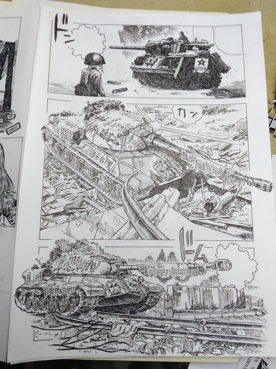 『Battle of ZOUHAN YUURI 3』鋭意作画中。サンダース大付属高のM10対文化大革命学院のJS-3の対戦シーン。 