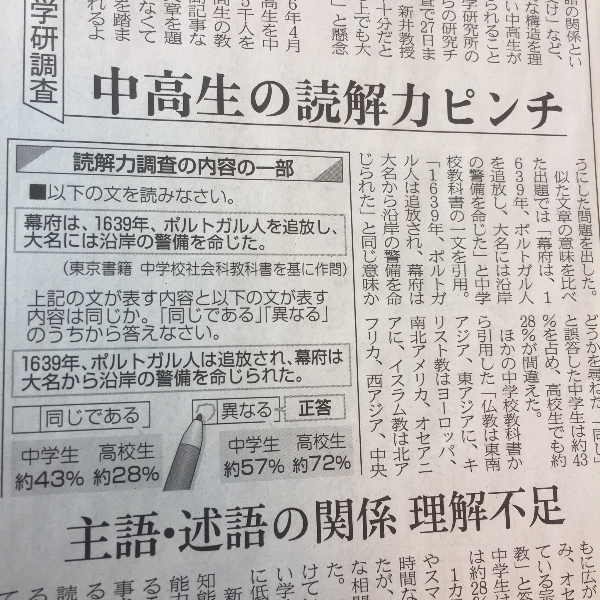 中学生の43 が間違える この問題 今 中高生の読解力がピンチに