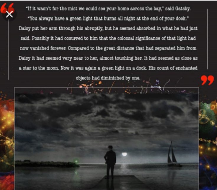 The_Visco's tweet photo. Gatsby thought for the evening: Possibly it had occurred to him that the colossal significance of that light had now vanished forever....Now it was again a green light on a dock. His count of enchanted objects had diminished by one. #gatsby #weallhavethem #enchantedobjects https://t.co/YXLhHmctWH