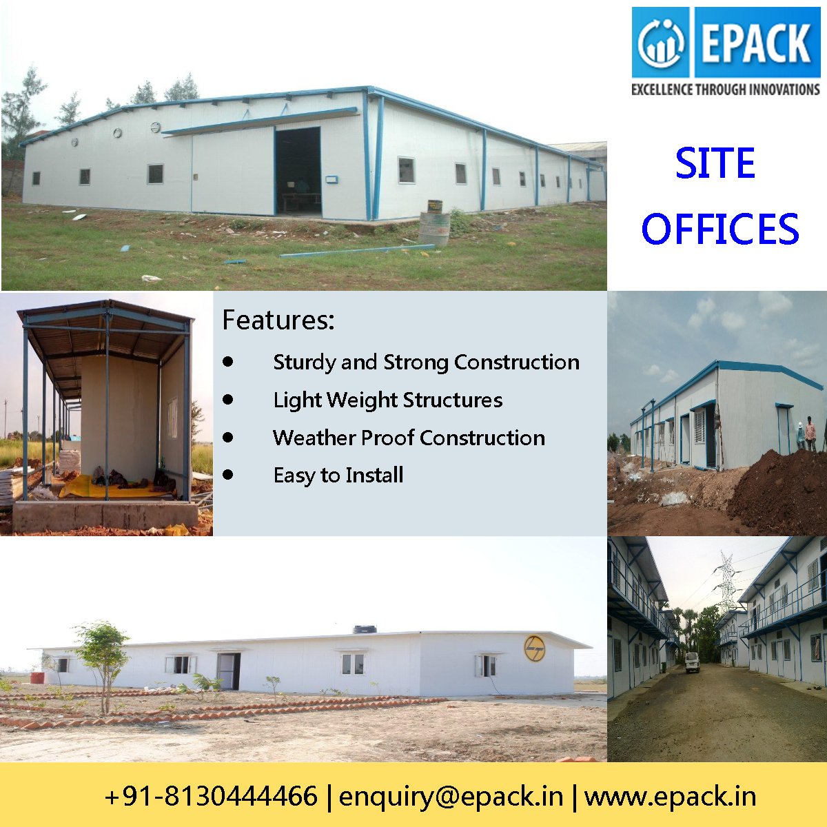 #EPACK #siteoffices are easy to install, weather proof, sturdy and have strong construction. #PrefabSiteOffices can be erected at nominal cost, which makes it one of the most preferred ones in the Indian Market.
Visit us at epack.in/site-office/ 
#leadingmanufacturer