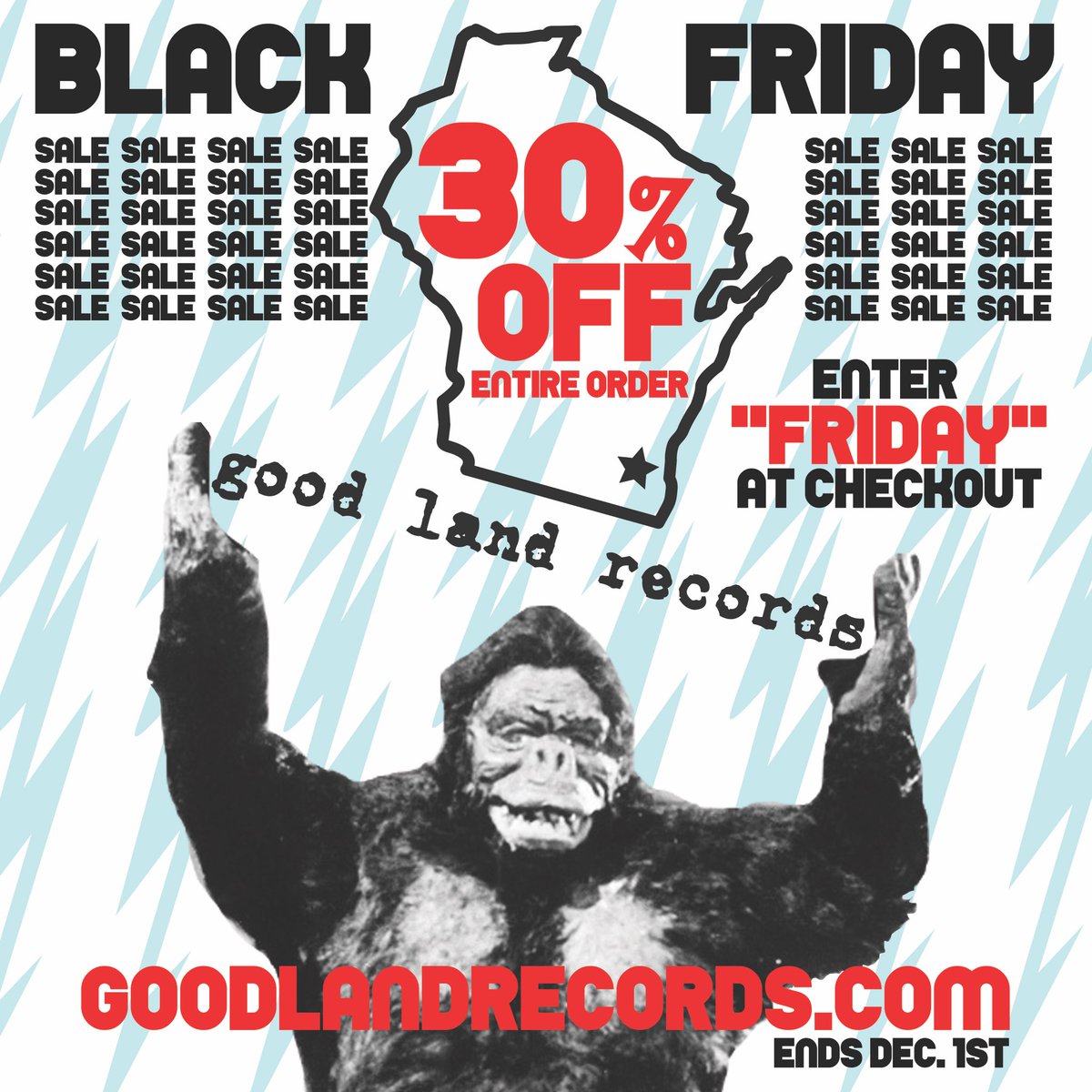 GoodLandRecords's tweet photo. We have a sale going on until Dec 1.  Enter FRIDAY at checkout for 30% off your entire order.
https://t.co/JqyC1ir8xn 
#goodlandrecords #CyberMonday2017 https://t.co/qxqrLzjDNY