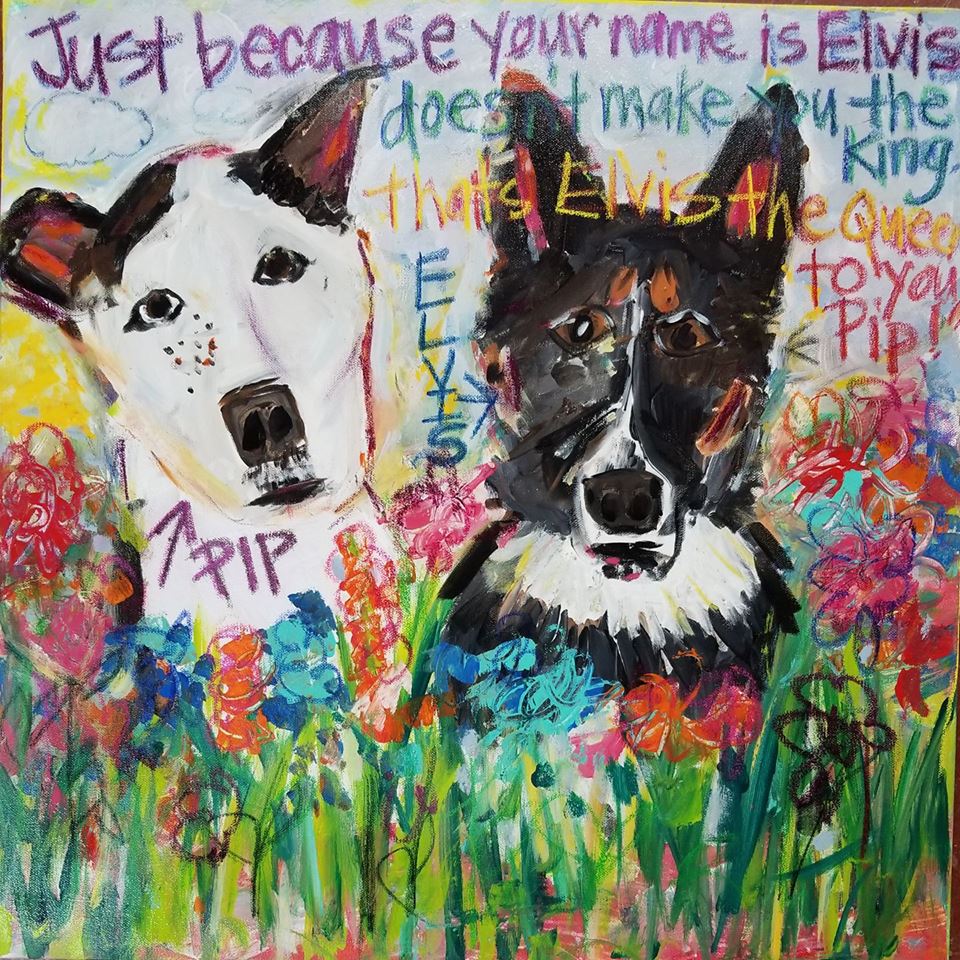 theCURVEgallery's tweet photo. It was a dog day afternoon working on 3 commissioned pet portraits. Pip and Elvis. 24x24 acrylic and pastel on canvas. #myart https://t.co/SArDYtjQh4