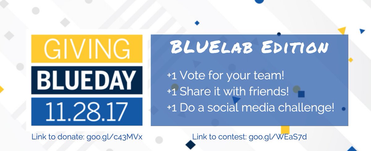 #BLUElabProjectTeamContest is underway! Join in the social media fun and help your fave project win bonus funding simply by voting! See the contest here: goo.gl/WEaS7d Happy hashtagging! #gobluelab #givingblueday