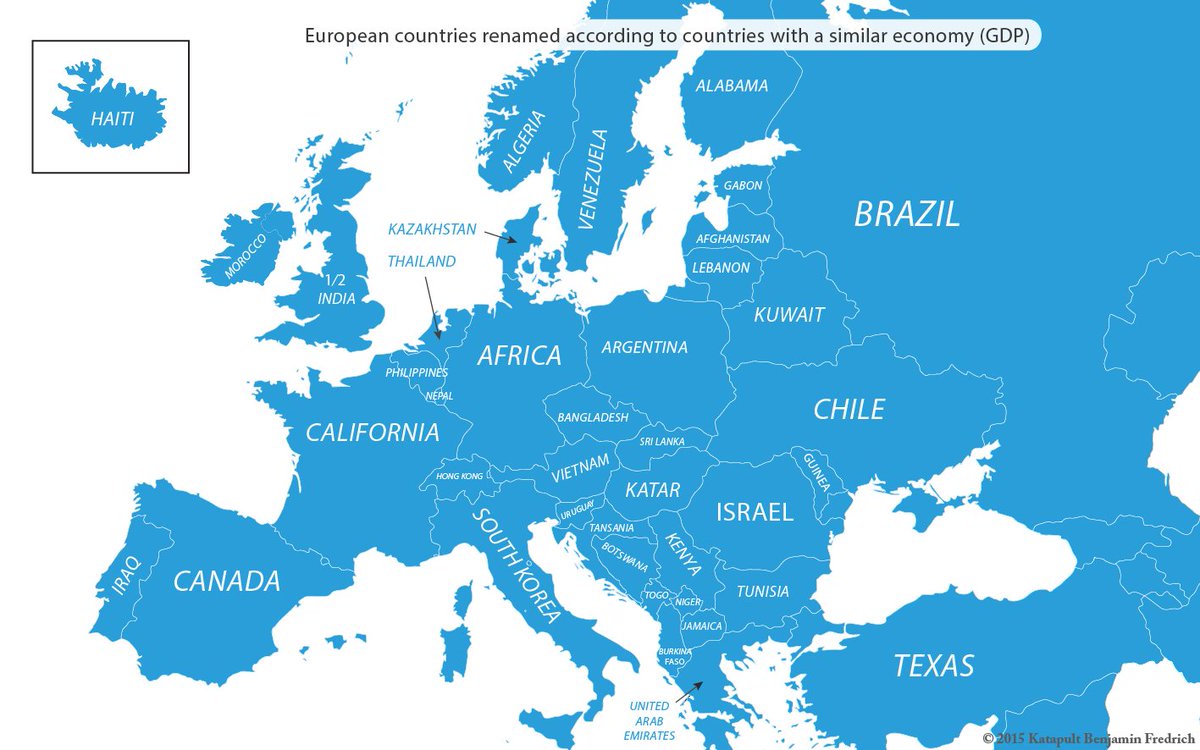 Mapa Evrope, sa zemljama slicnim po GDP. 