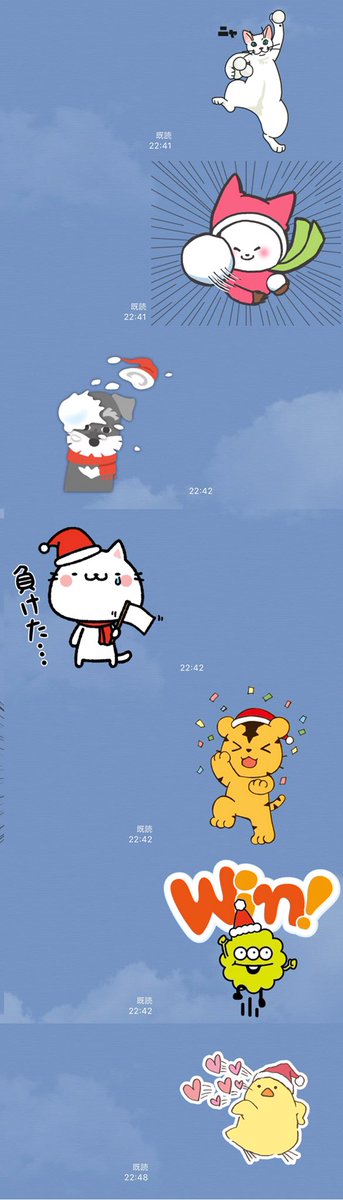 昨日リリースした雪合戦シリーズは画像のような感じで遊んでもらえたら嬉しいです!参加スタンプはメイン画像の赤いリボンが目印!キャッシュバックキャンペーン対象なのでお得に購入出来ます! https://t.co/owOj1odnxm #雪合戦シリーズ #LINEスタンプ