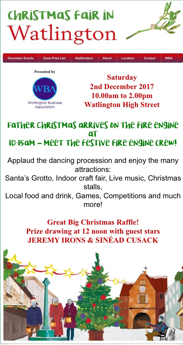 Don’t forget it is Watlington Christmas street fair this Saturday.Lots of great local stores and lots of prizes to be won.Well done to the Watlington Christmas street fair for organising.Please RT.<a href="/granarydeli/">The Granary Deli</a> <a href="/TutuDelicious/">Tutu Delicious</a> <a href="/Kisforkitchen/">K is for kitchen</a> <a href="/FatFoxInn/">Fat Fox Inn</a> <a href="/WatlingtonBC/">FuendBX 💧</a> <a href="/JACKfmOxford/">JACK fm Oxfordshire - fan account</a>