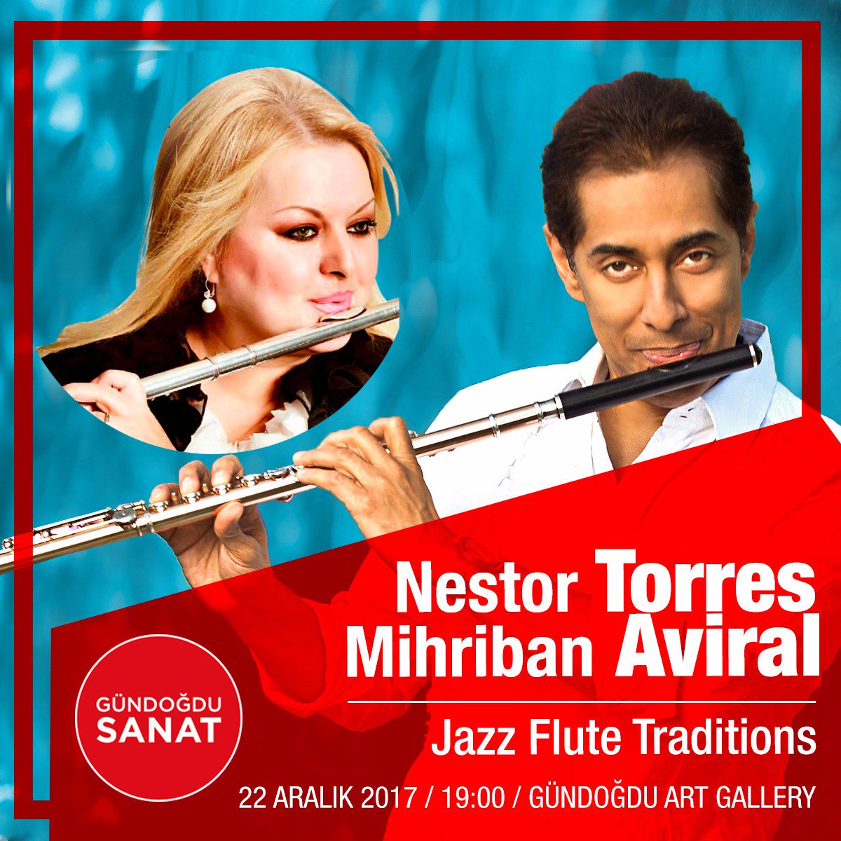 agundogdukoleji's tweet photo. Dünyaca ünlü Grammy Müzik Ödüllü Flüt Sanatçısı “Nestor TORRES” ve Türkiye’nin “İlk ve Tek” Etnik &amp; Latin Caz Flüt Virtüözü “Mihriban AVİRAL” konserleriyle biraraya geliyor.
Dünyaca ünlü bu ikili 22 Aralık Cuma saat 19:00’da Gündoğdu Art Gallery’de sanatseverlerle buluşuyor... https://t.co/mYWkRV9oxU