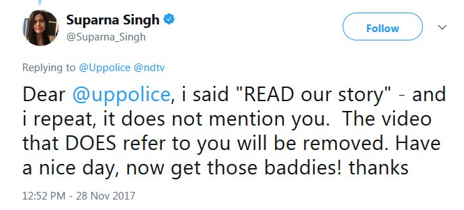 76This one is awesome!Pic 1: Get called out for what might have been a genuine mistake.Pic 2: Refuse to acknowledge & offer gratuitous advicePic 3: Get called out for the liar that you arePic 4: STILL refuse to see reason and offer a juvenile excuse!Welcome to  #NDTV, folks!