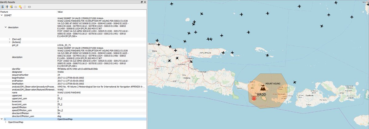 #DenpasarInternationalAirport is closed for a second day in #Bali due to #MountAgung volcanic eruption. Here's a screenshot showing the #SIGMET weather warning around the Pandang FIR and the NOTAM for Bali airport closure using <a href="/LaminarData/">Laminar Data</a> #avgeek