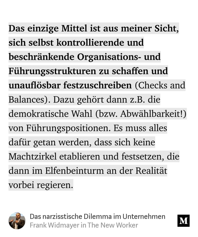 Der <a href="/FrankWidmayer/">Frank Widmayer</a> mit einem starken Artikel über das “Narzisstische Dilemma”. 7 Min. Lesezeit, die sehr gut investiert sind. medium.com/the-new-worker…
