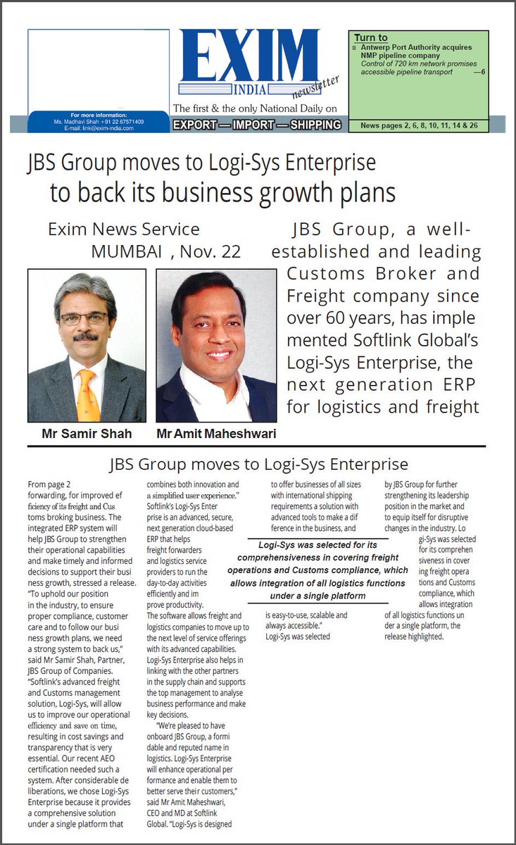 logisyserp's tweet photo. JBS Group a formidable and reputed name in the logistics has implemented Softlink Global’s Logi-Sys Enterprise, the Next Generation ERP for Logistics and Freight Forwarding, for improved efficiency of its Freight and Customs Broking business
#ERPSoftware #FreightSolution https://t.co/7kmBNq0EsE