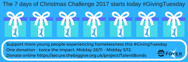 FoyerFederation's tweet photo. Today is national giving day #GivingTuesday from noon onwards support a young person experiencing homelessness to achieve their dreams. #ChristmasChallenge17 @FoyerFederation https://t.co/jTRfWNUV6C