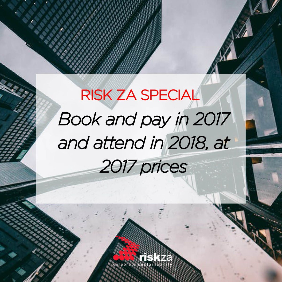 RISK_ZA's tweet photo. EARLY BIRD SPECIAL: Book and Pay for your 2018 course before 31 Dec '17 and pay at the 2017 prices. #earlybird #RiskZA https://t.co/ovVjBLSDgt