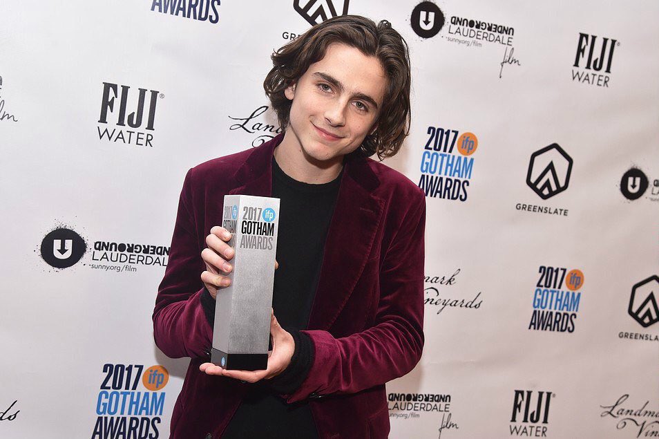 chasingchalamet's tweet photo. Timothée with his acting award at last night's 2017 Gotham Awards. https://t.co/M3kxTxdk6E