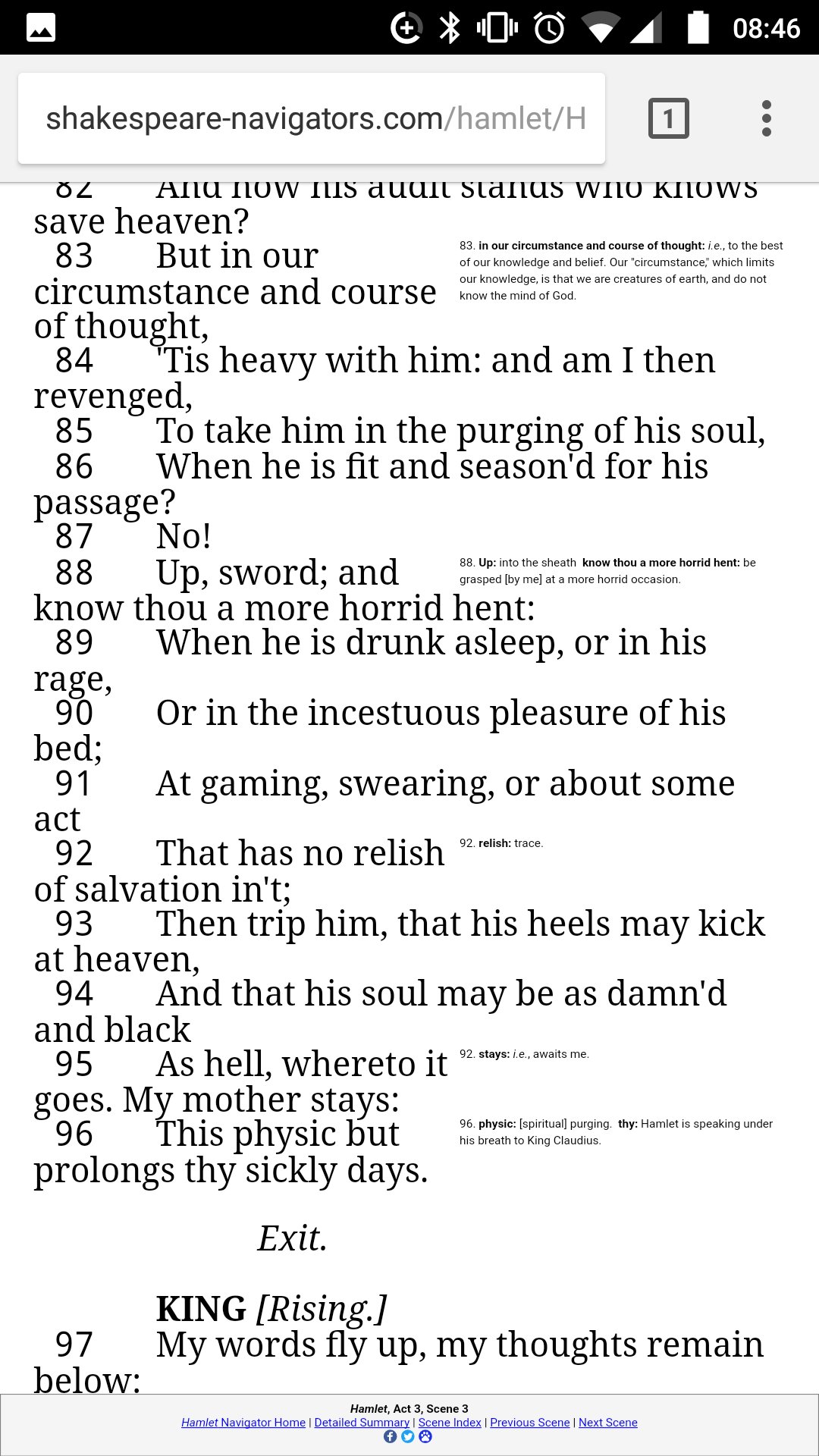 Hamlet Act Iii Scene Iii Line 87 Myrne On Twitter: "To Quote Hamlet Act Iii, Scene Iii, Line 92, 'No'" /  Twitter