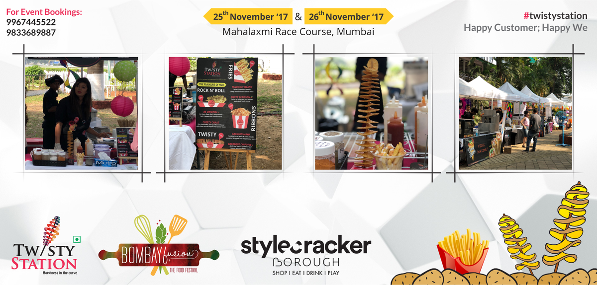 twistystation's tweet photo. Everything is about #style! #TwistyStaton at #TheStyleCrackerBorough 2017 by @Style_Cracker &amp; #BombayFusion - The Food Festival! #HappinessInTheCurve #FoodFestival #Events #Mumbai #MahalaxmiRaceCourse #PopUpShop #Food #Foodie #HappyCustomers #FrenchFries #Twisty https://t.co/FqaN5aVRKg