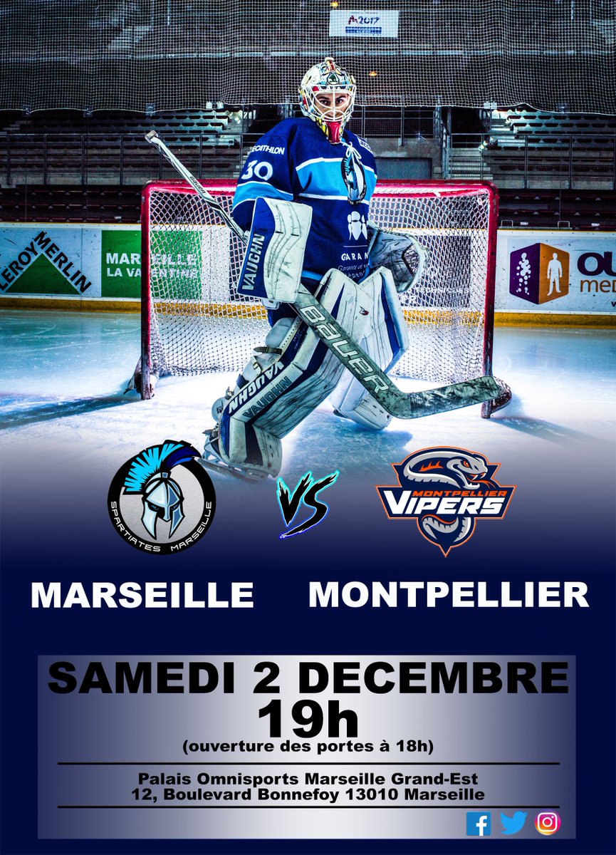 Soirée de Derby, ce samedi 2 décembre, à la Patinoire de Marseille - Palais Omnisports où les <a href="/SpartsMarseille/">Spartiates de Marseille</a>  reçoivent les <a href="/Vipersofficiel/">Vipers Montpellier</a>  pour le choc de la 10ème journée de Championnat de France de D2. 🏒
Infos et Billetterie 👉 marseillehockeyclub.com