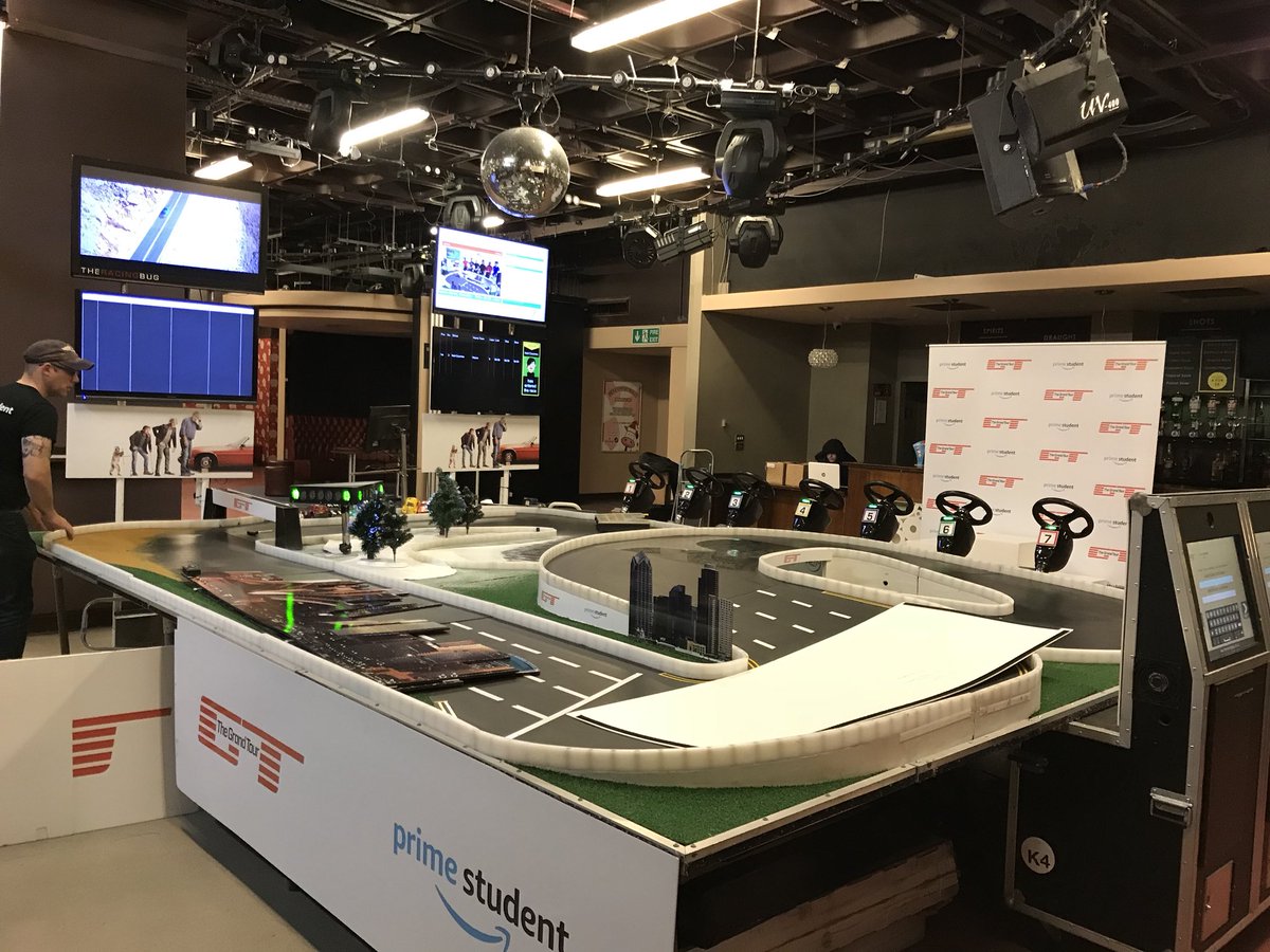 So, @AmazonStudentUK are busy setting up in Sub Zero for The Grand Tour on Tour. Come race around the Hammond-sized race track from 10:30!
