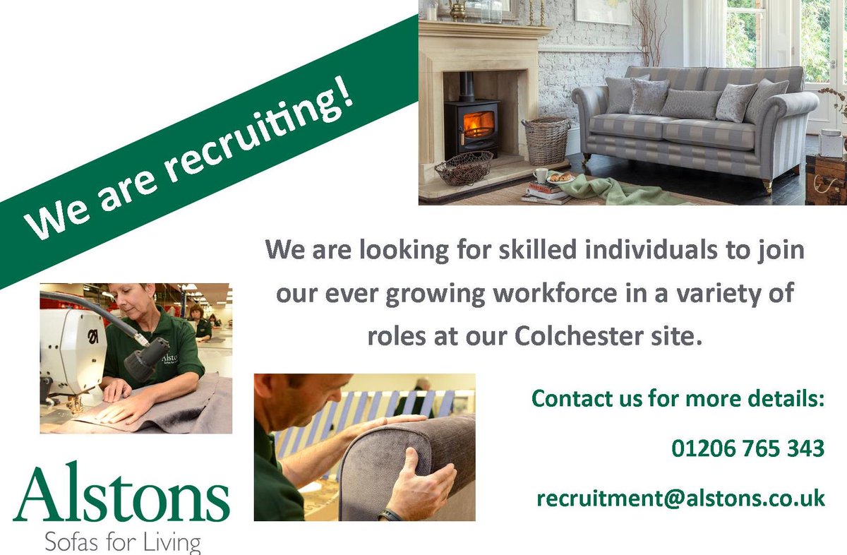alstonssofas's tweet photo. We are recruiting!! Contact us now for more details. https://t.co/w593tDYHb2
#recruitment #upholsterers #woodmachinists #sewingmachinists #multiyork #manufacturing #vacancies #jobs #colchester #essex #thetford https://t.co/FgkV9IilUJ