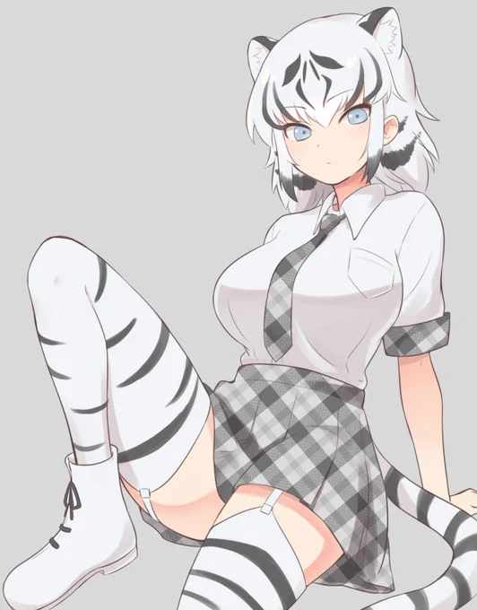 いいニーハイの日らしいので丁度描いていたホワイトタイガーさん
#いいニーハイの日 
#けものフレンズ 