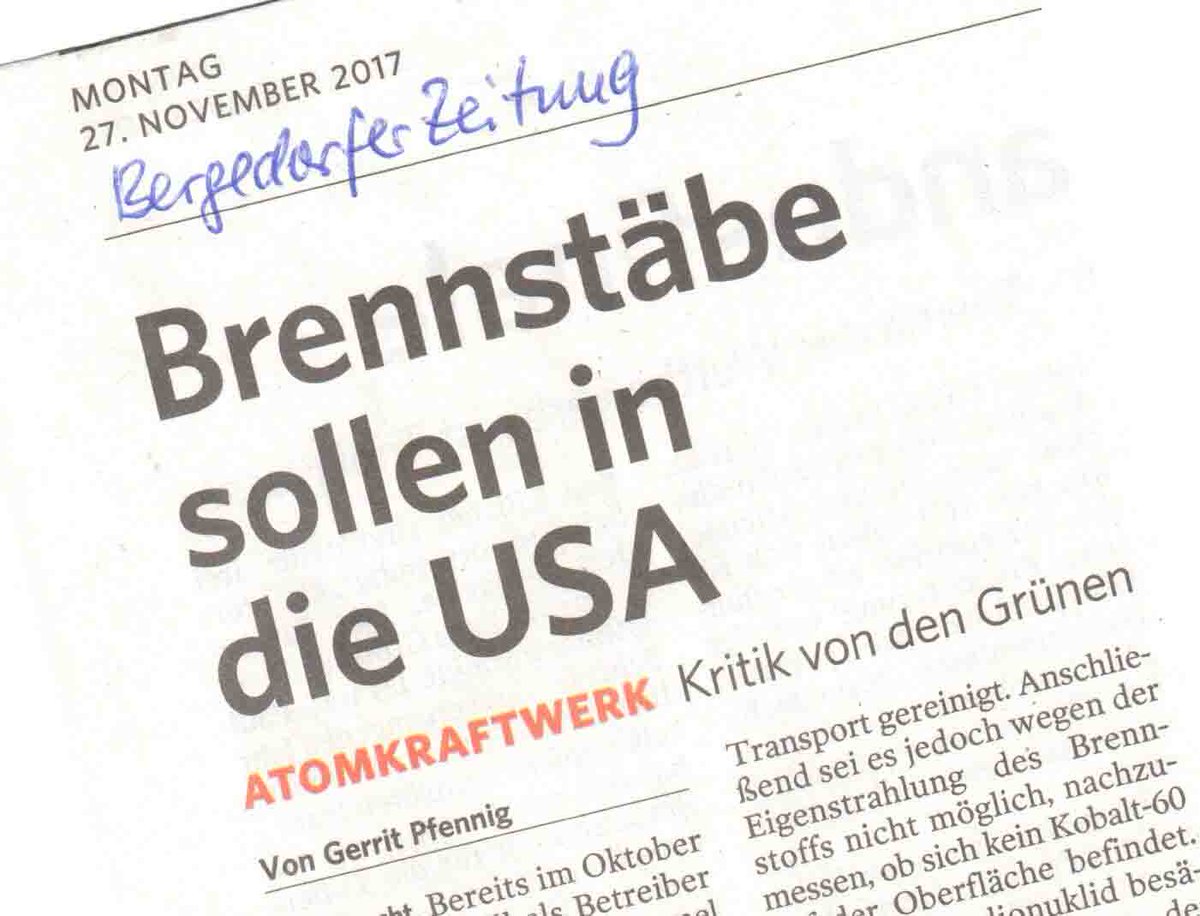 AKW #Krümmel bleibt „heiss“! 78 Sonder-Brennstäbe im „Abkling“becken!  Sirenen zur Alarmierung von #Reinbek &amp; #Glinde zwingend erforderlich.