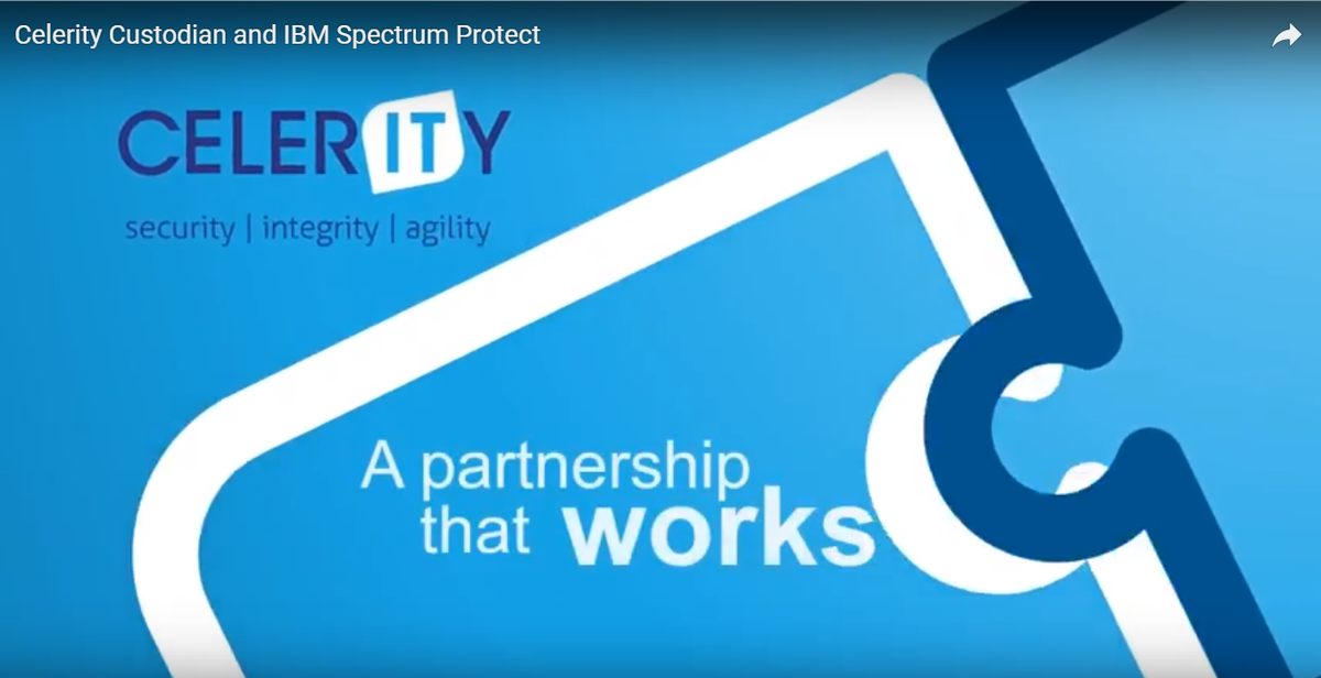 CelerityLimited's tweet photo. Watch this short video to learn how #CelerityLimited #Custodian and #IBMSpectrumStorage work together https://t.co/Skh5Y7MBDp #IBM https://t.co/1EFfAyZncF