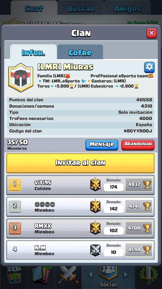 Buenos días demonios y diablillas 😈

Queréis uniros a nuestro clan principal y compartir espacio con el equipo competitivo y aprender del mejor nivel de Clash royale? 😜

Tenemos 10 huecos después de la limpieza del cofre, poner en la invitación "Byteloyb puño de hierro" 💪😈