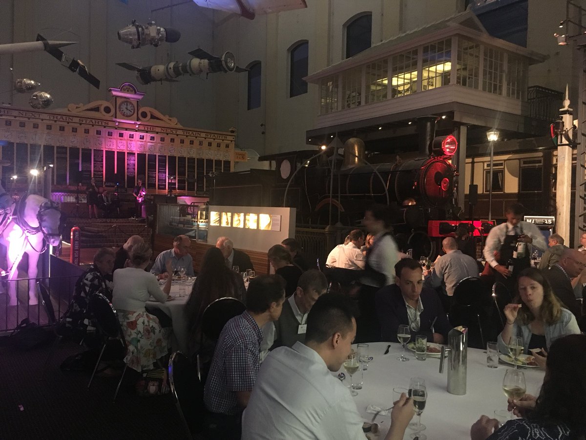 renaemryan1's tweet photo. Wonderful setting at Powerhouse Museum for the #ASB2017 dinner. Great food, great company and jazz! @alastairstewart @kmichie13 @Subho_Sarker @MargaretSunde @JamieVandenberg @phatmattbaker @chuckcranfield https://t.co/eL2lrZFGNM
