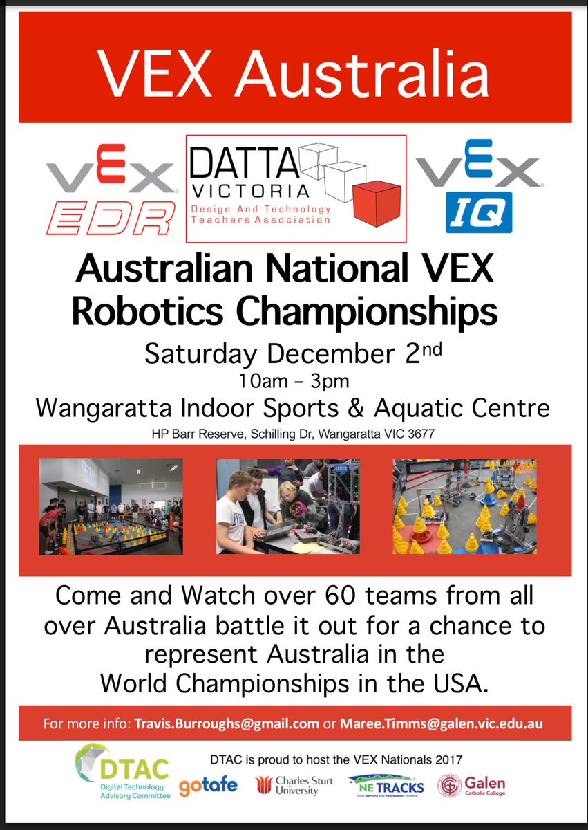 mareetimms's tweet photo. Our @GalenCatholic , Borinya and Wodonga VEX teams are ready to rock and roll for Saturday’s VEX Robotics National Champs, bring it on. @VEXAustralia we can’t wait! https://t.co/sentFRt2Bl
