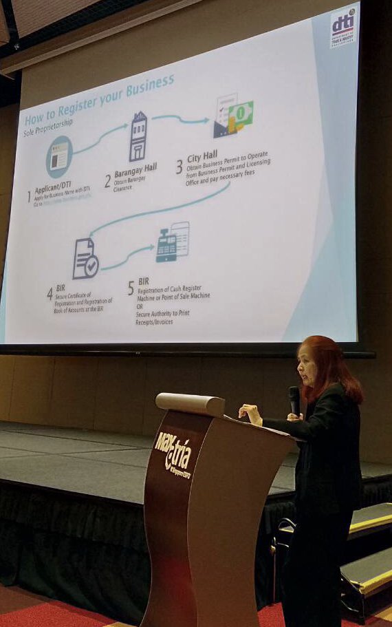 DTIPTICSG's tweet photo. PTIC-SG Commercial Counsellor Cynthia Ricafort shared steps on single prop biz reg through the Philippine Business Registry https://t.co/lEplGV4rbR &amp; shared as well tips for a biz name.  Registration is easier - 5 steps in 15 days! https://t.co/OjroGf8vlt