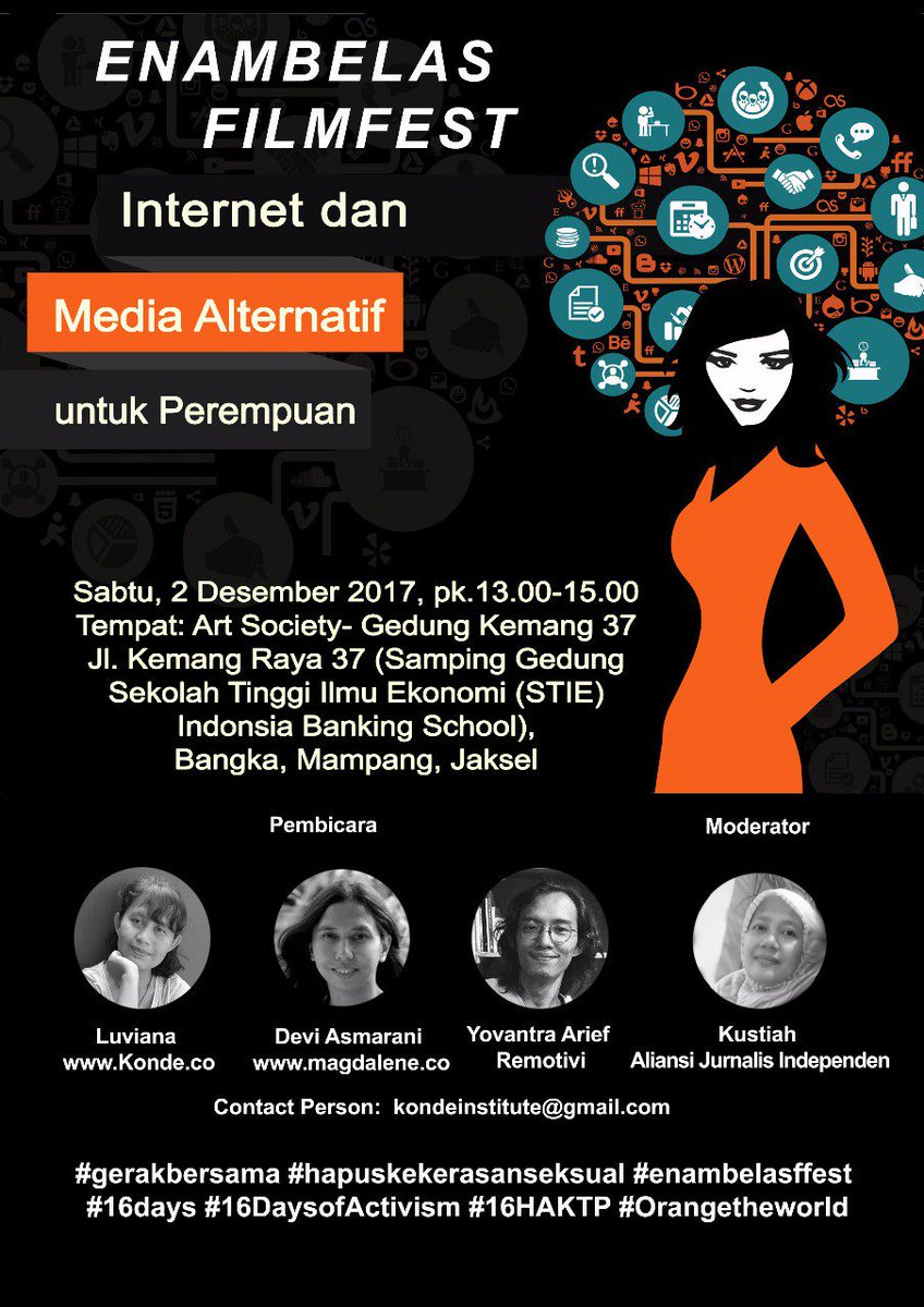 magdaleneid's tweet photo. Mark the date! Diskusi "Internet dan Media Alternatif" yg termasuk dalam rangkaian acara #16FF bersama @dasmaran editor-in-chief Magdalene, Luviana @kondedotco dan Yovantra @remotivi. Sabtu, 2 Desember, pukul 13:00 WIB di Art Society, Kemang https://t.co/TBFYoe7wlb https://t.co/cgBvjMNc80