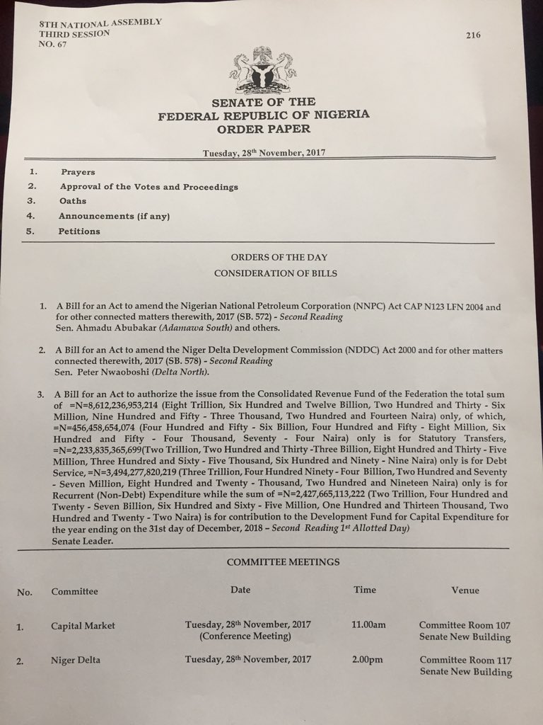 Welcome to a new Legislative Day in the Senate of the Federal Republic of Nigeria. Deputy Senate President, Ike Ekweremadu takes the official Prayer