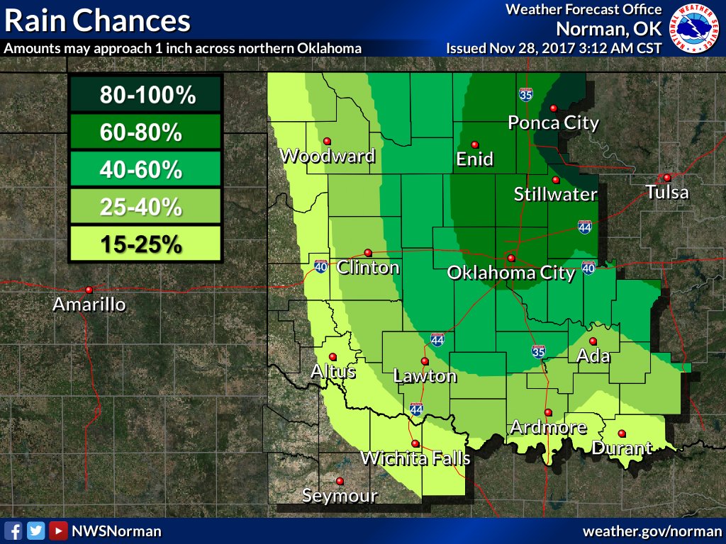 NWSNorman's tweet photo. A cold front and associated storm system will result in another windy day with cooler air moving into the area. There is also a chance of rain late today and tonight. #okwx #texomawx https://t.co/IA3eg4XlAP
