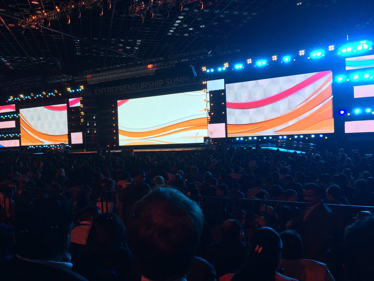 Checkout the colorful stage at GES 2017! Nice. PM modi inaugurated. Plenary about to start.