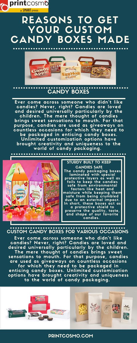 printcosmo's tweet photo. Reasons to get your Custom Candy Boxes Made
#CandyBoxes
#CustomCandyBoxes
#WholesaleCandyBoxes
#CandyPackagingBoxes
https://t.co/x11bcot312
https://t.co/U5RdJLM3MH https://t.co/GuoA4EfMBg