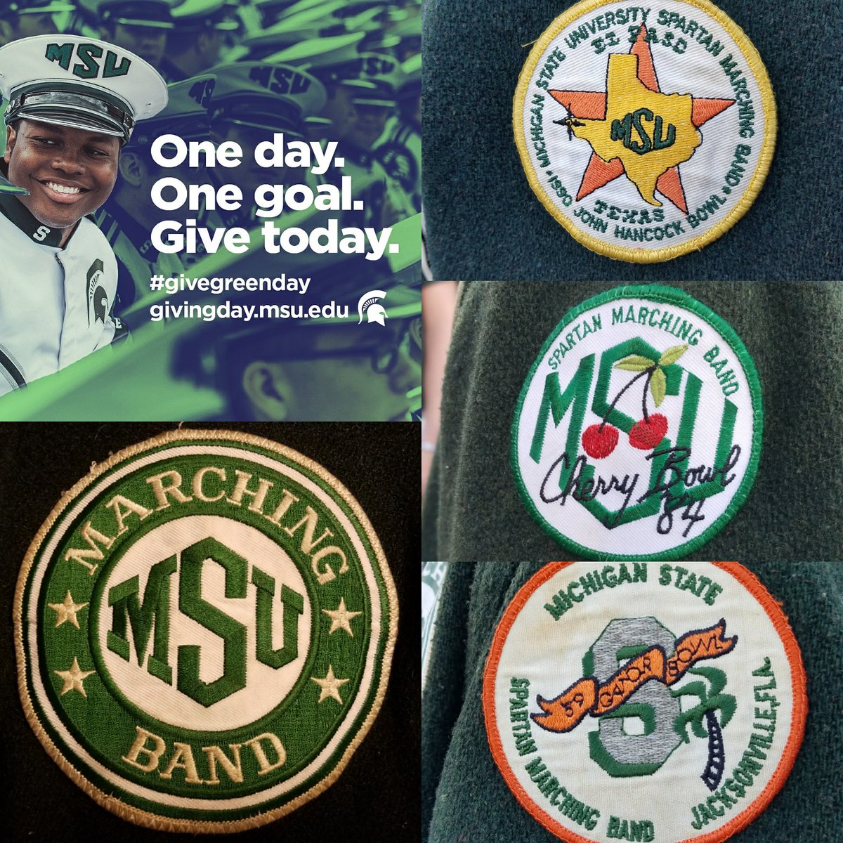 MSUMarchingBand's tweet photo. No matter what patches are on the sleeve, since 1954 we have worn the same one over our hearts. Help continue this tradition by making the #SMBJacket affordable for first year members. Please donate here https://t.co/F6PQt7S6GG and show that #Spartanswill stand together https://t.co/mnnMGEM0U5