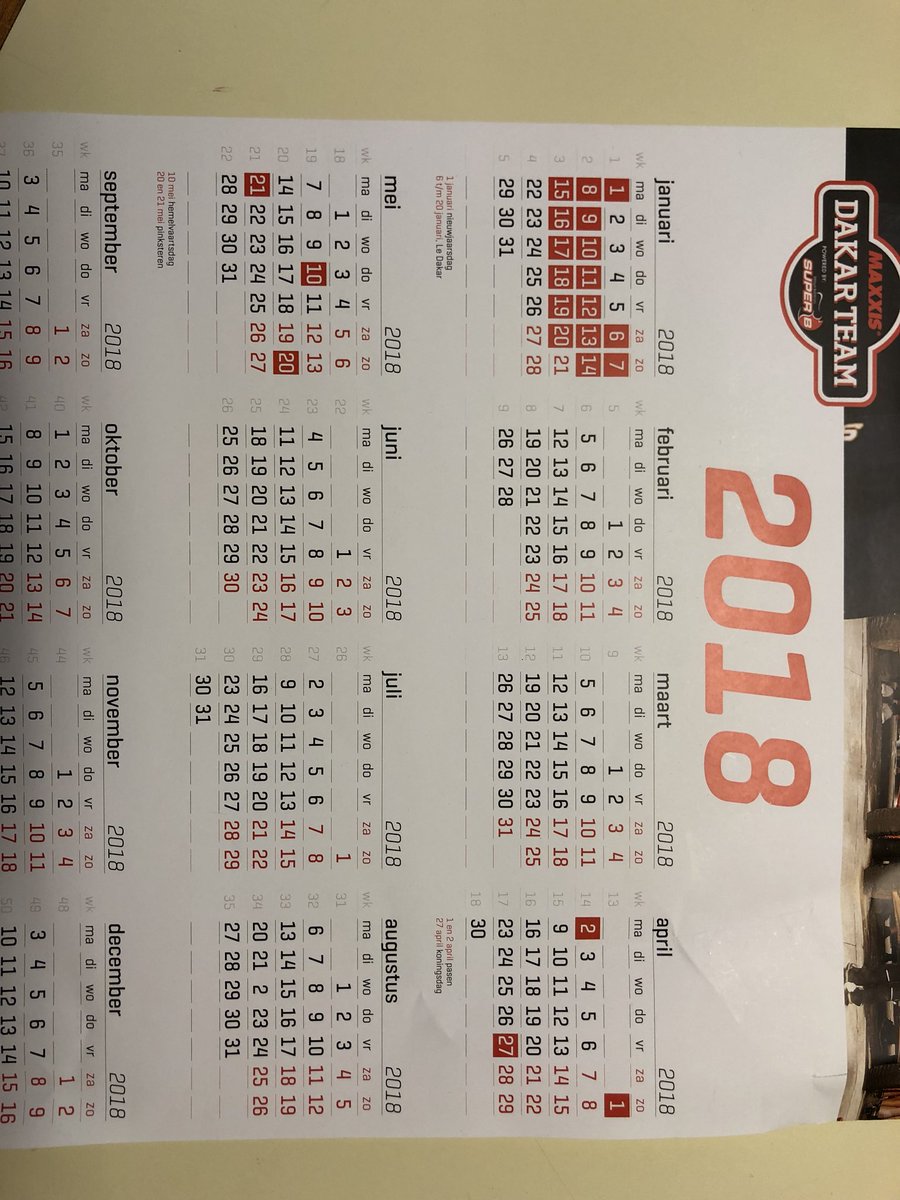 TimCoronel's tweet photo. Who wants our @MaxxisNL calendar 📆 of 2018?
In workshop?
Retweet an I will send 20 of those 👊🏻📩📫 https://t.co/pBvlNyN1Lo