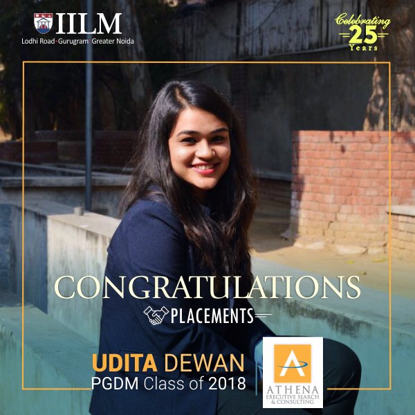 IilmInstitute's tweet photo. "Be willing to allow your Challenges to become your Motivation!"
Congratulations to Udita Dewan of PGDM 2016-18 Batch for Selection in Athena Executive Search & Consulting.
#OurPride #IILMsince1993 #IILMPGDM #Placements #UditaDewan #Athena #CampusPlacements #IILMPlacements2018 https://t.co/kkRaeeEj6X