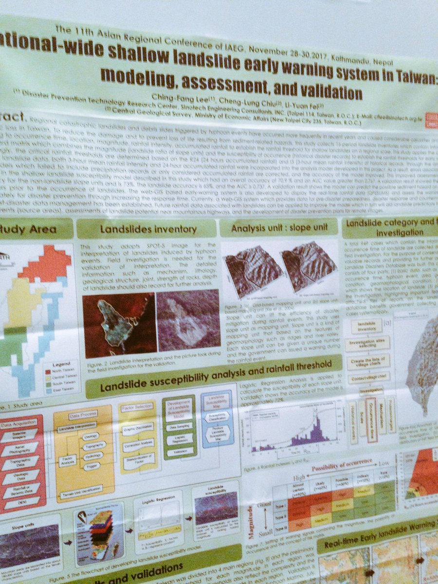 MadHab_UPR's tweet photo. Recent initiative in #Taiwan to operationalize nationwide #realtime #EWS for shallow landslides. #ARC11 #IAEG #Kathmandu https://t.co/p3MUCRwCIL