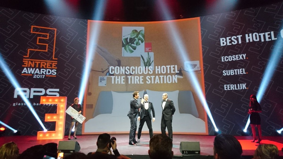 ConsciousHotels's tweet photo. Soooo exciting!! We won Best Hotel Concept at Entrée Awards yesterday! Happy and proud :) @EntreeMag #thetirestation #sustainability #ecosexy #EntreeAwards #besthotelconcept https://t.co/OYgbQkAz3p