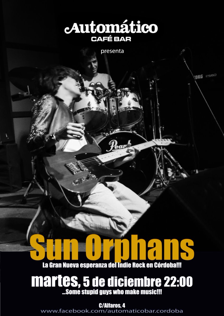 SoyAutomatico's tweet photo. La nueva gran esperanza del #indie #rock en #CórdobaESP.
#SunOrphans el 5 de diciembre ne Automático.
#conciertos #livemusic #gratis #música https://t.co/sVRPEx1LDh